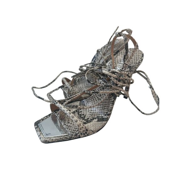 SCHUTZ Snake Print Leather Lace Up Heels Size 37.5 - Picture 3 of 7